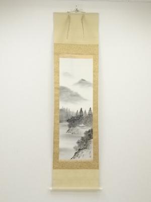 景仙筆　水墨山水　肉筆絹本掛軸